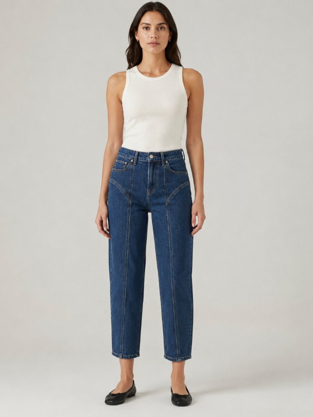 LOGO by Lori Goldstein Boyfriend Jeans 2P Indigo Seamed Straight Leg Petite